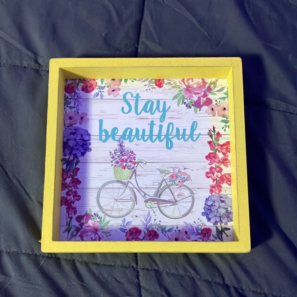Floral Bicycle Wall Art - Yellow Frame